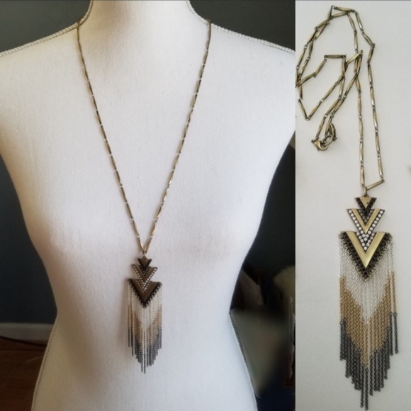 SOLD - Faux Gold Arrow Fringe Necklace & Earrings - Picture 5 of 8